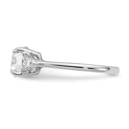 14K White Gold 1/2 carat Lab Grown Diamond VS+ F+ Triangle 1 1/2 carat Round Semi Mount Three Stone Engagement Ring