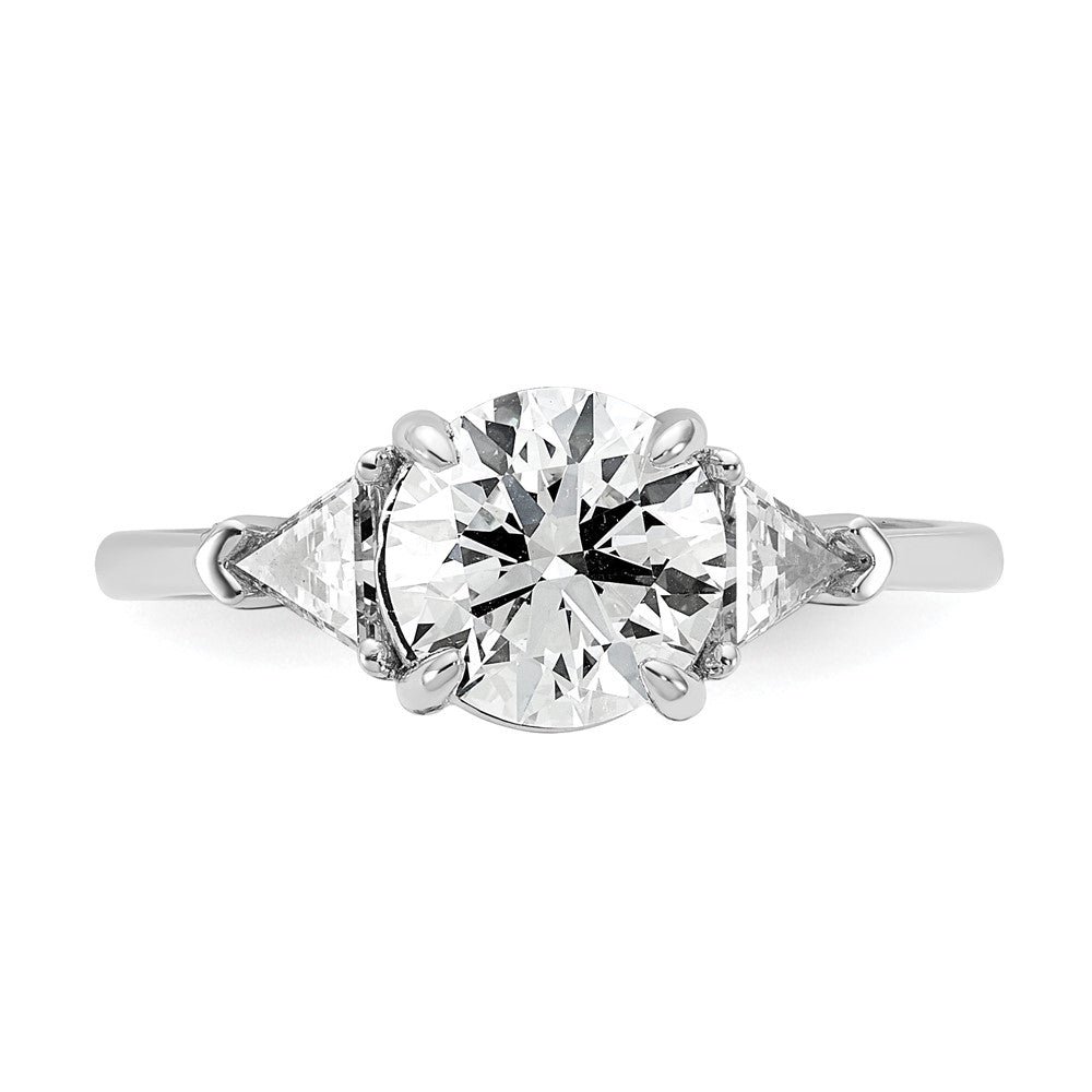 14K White Gold 1/2 carat Lab Grown Diamond VS/SI+ G+ Triangle 1 1/2 carat Round Semi Mount Three Stone Engagement Ring