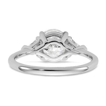 14K White Gold 1/2 carat Lab Grown Diamond VS/SI+ G+ Triangle 1 1/2 carat Round Semi Mount Three Stone Engagement Ring