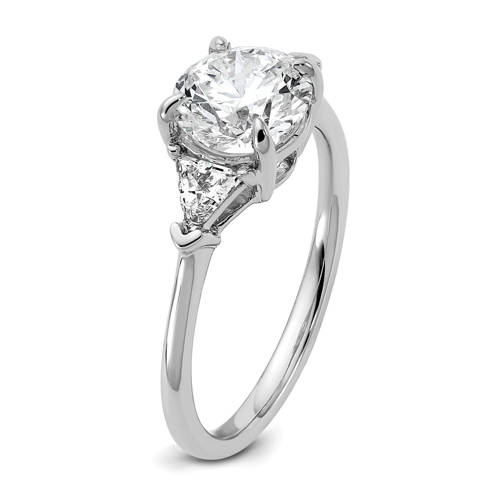 14K White Gold 2 carat Certified Lab Grown Diamond VS+ F+ Round and Triangle Complete Three Stone Engagement Ring