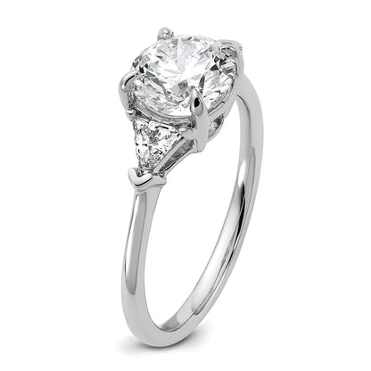14K White Gold 2 carat Certified Lab Grown Diamond VS/SI+ G+ Round and Triangle Complete Three Stone Engagement Ring