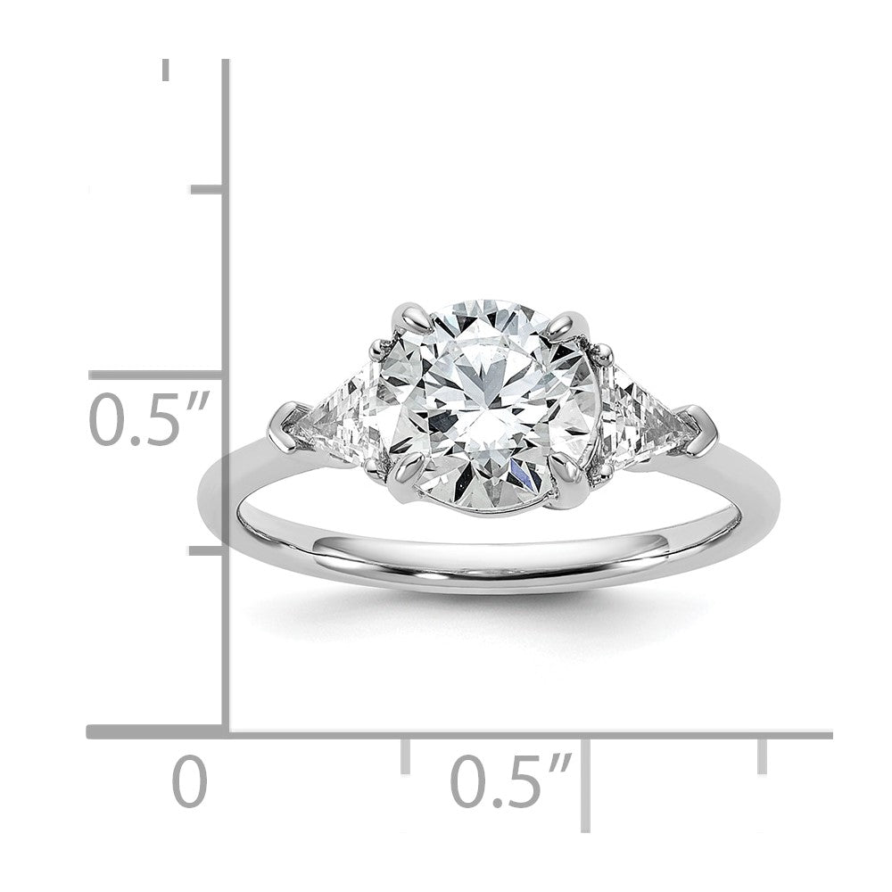 14K White Gold 1/2 carat Lab Grown Diamond VS+ F+ Triangle 1 1/2 carat Round Semi Mount Three Stone Engagement Ring