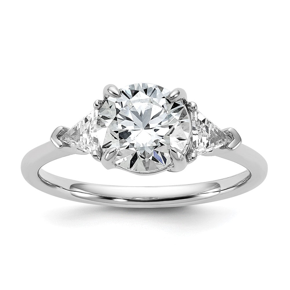 14K White Gold 1/2 carat Lab Grown Diamond VS/SI+ G+ Triangle 1 1/2 carat Round Semi Mount Three Stone Engagement Ring