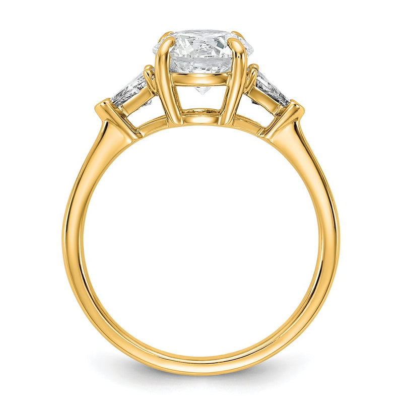 14K Yellow Gold 1/2 carat Lab Grown Diamond VS+ F+ Triangle 1 1/2 carat Round Semi Mount Three Stone Engagement Ring