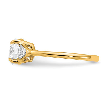 14K Yellow Gold 1/2 carat Lab Grown Diamond VS/SI+ G+ Triangle 1 1/2 carat Round Semi Mount Three Stone Engagement Ring
