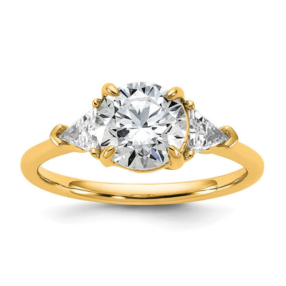 14K Yellow Gold 2 carat Certified Lab Grown Diamond VS/SI+ G+ Round and Triangle Complete Three Stone Engagement Ring