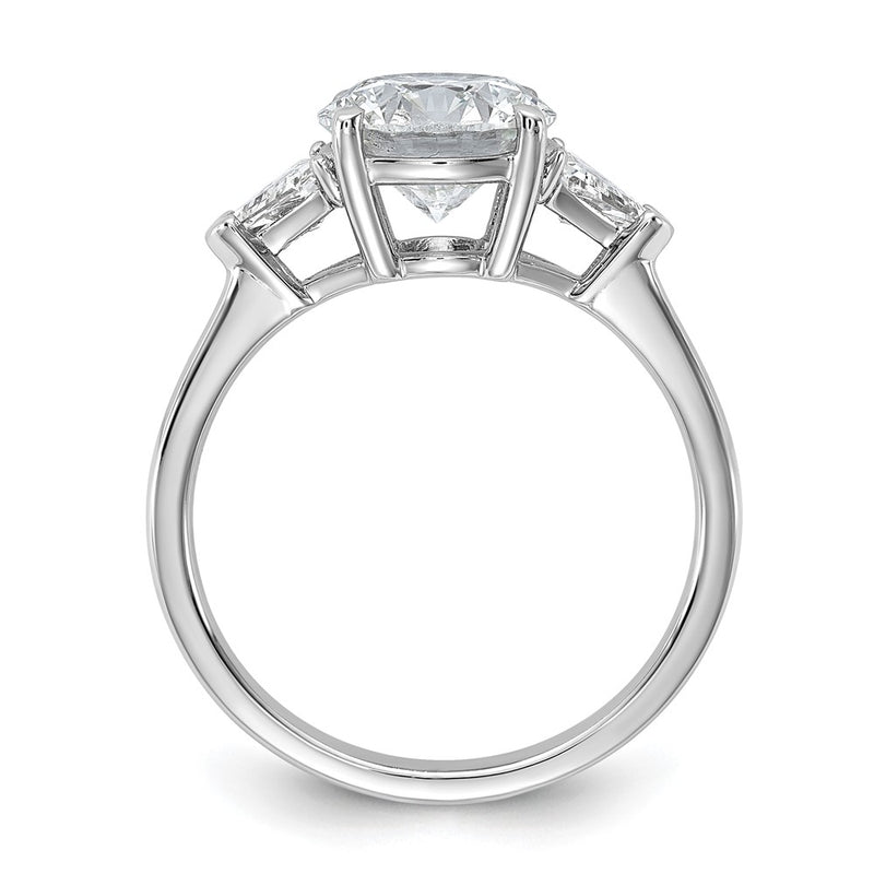 14K White Gold 2 1/2 carat Certified Lab Grown Diamond VS/SI+ G+ Round and Triangle Complete Three Stone Engagement Ring