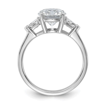 14K White Gold 2 1/2 carat Certified Lab Grown Diamond VS+ F+ Round and Triangle Complete Three Stone Engagement Ring
