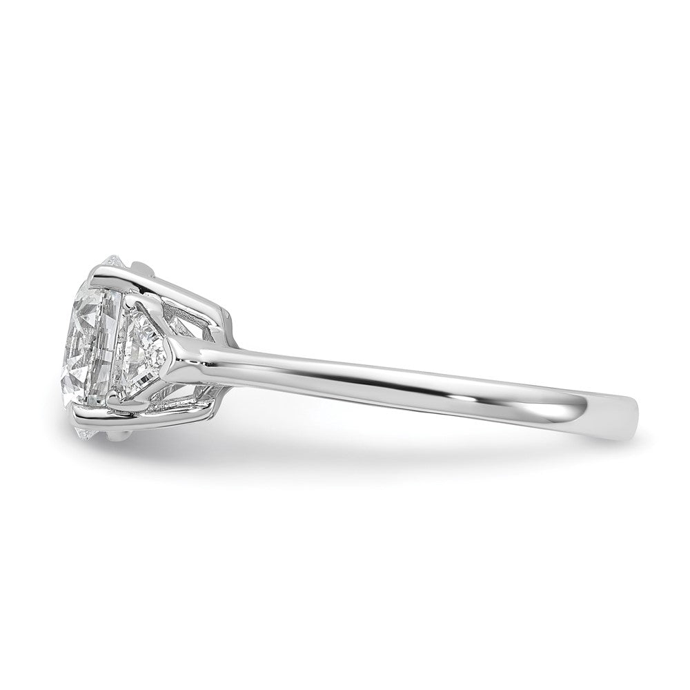 14K White Gold 2 1/2 carat Certified Lab Grown Diamond VS+ F+ Round and Triangle Complete Three Stone Engagement Ring