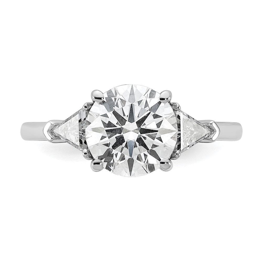 14K White Gold 1/2 carat Lab Grown Diamond VS/SI+ G+ Triangle 2 carat Round Semi Mount Three Stone Engagement Ring