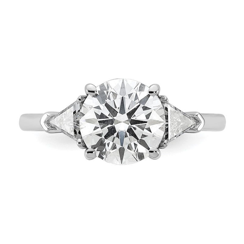 14K White Gold 1/2 carat Lab Grown Diamond VS/SI+ G+ Triangle 2 carat Round Semi Mount Three Stone Engagement Ring