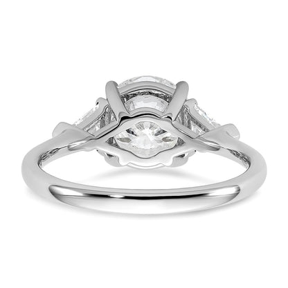 14K White Gold 1/2 carat Lab Grown Diamond VS+ F+ Triangle 2 carat Round Semi Mount Three Stone Engagement Ring