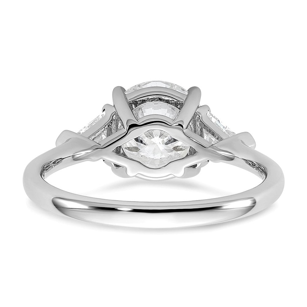 14K White Gold 1/2 carat Lab Grown Diamond VS/SI+ G+ Triangle 2 carat Round Semi Mount Three Stone Engagement Ring