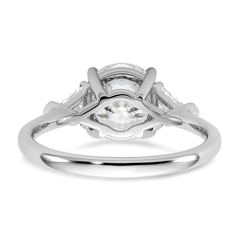 14K White Gold 1/2 carat Lab Grown Diamond VS/SI+ G+ Triangle 2 carat Round Semi Mount Three Stone Engagement Ring