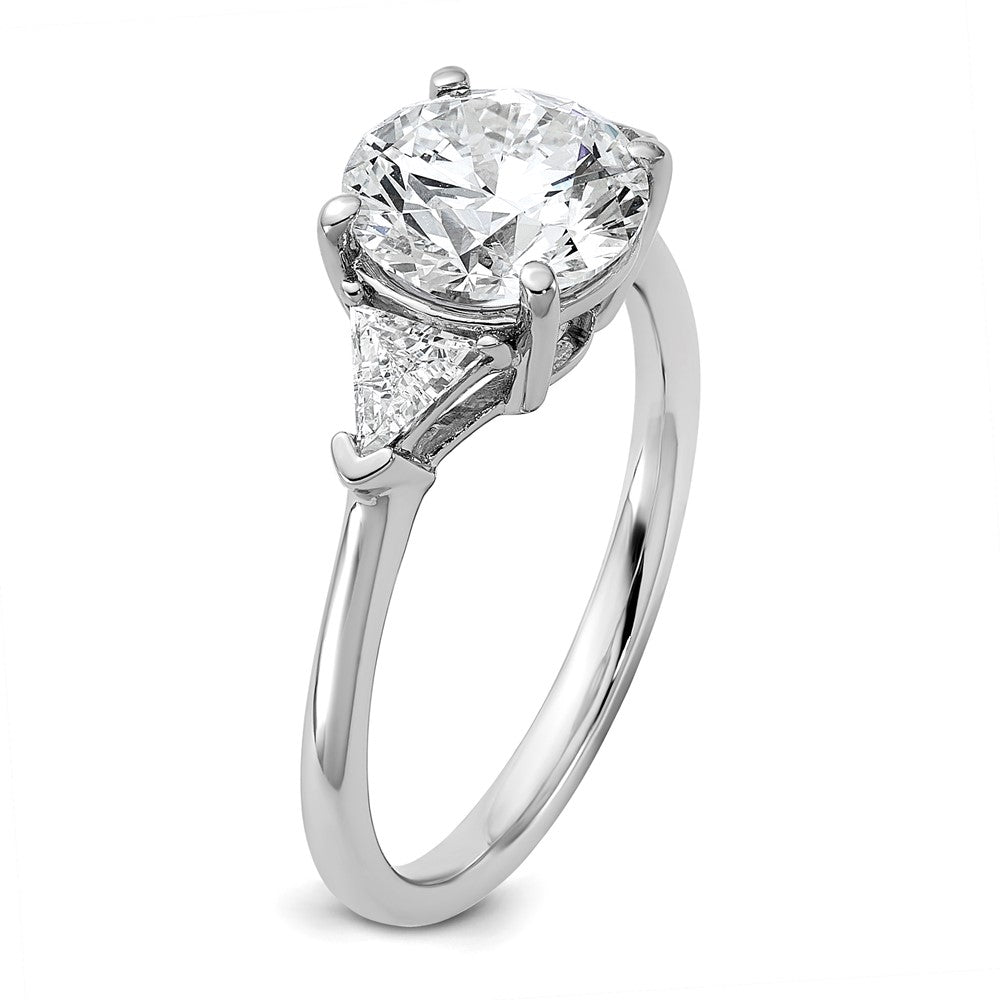 14K White Gold 1/2 carat Lab Grown Diamond VS/SI+ G+ Triangle 2 carat Round Semi Mount Three Stone Engagement Ring