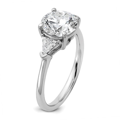 14K White Gold 2 1/2 carat Certified Lab Grown Diamond VS/SI+ G+ Round and Triangle Complete Three Stone Engagement Ring