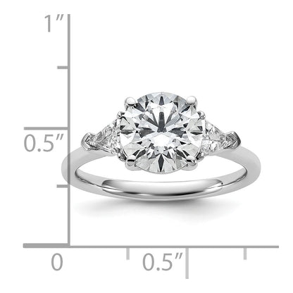 14K White Gold 2 1/2 carat Certified Lab Grown Diamond VS+ F+ Round and Triangle Complete Three Stone Engagement Ring
