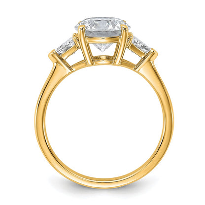 14K Yellow Gold 2 1/2 carat Certified Lab Grown Diamond VS/SI+ G+ Round and Triangle Complete Three Stone Engagement Ring