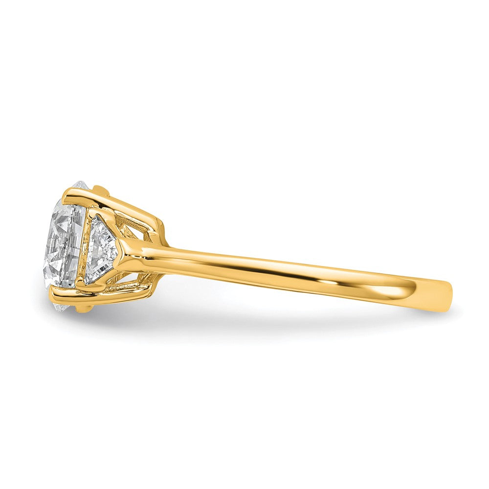 14K Yellow Gold 2 1/2 carat Certified Lab Grown Diamond VS/SI+ G+ Round and Triangle Complete Three Stone Engagement Ring