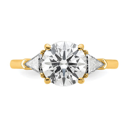 14K Yellow Gold 2 1/2 carat Certified Lab Grown Diamond VS/SI+ G+ Round and Triangle Complete Three Stone Engagement Ring
