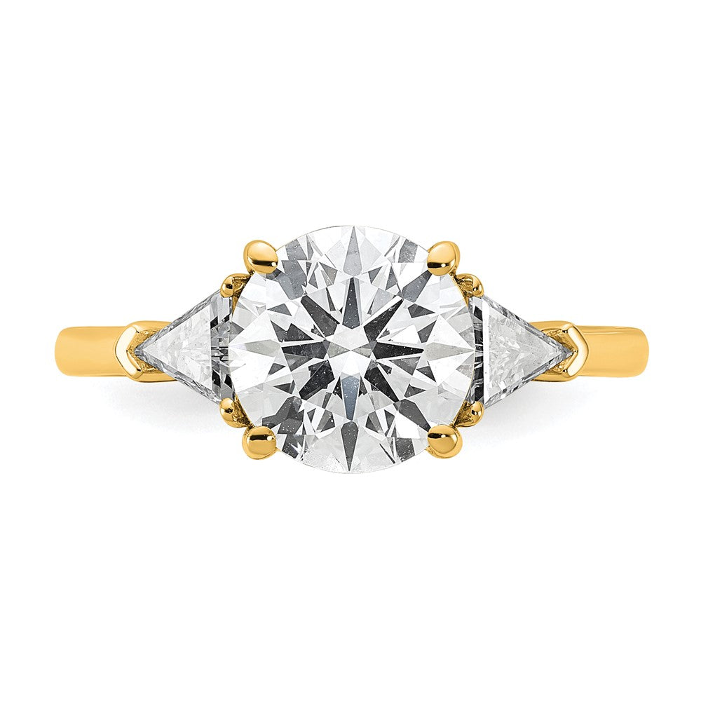 14K Yellow Gold 2 1/2 carat Certified Lab Grown Diamond VS+ F+ Round and Triangle Complete Three Stone Engagement Ring