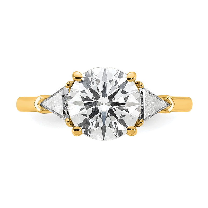 14K Yellow Gold 2 1/2 carat Certified Lab Grown Diamond VS+ F+ Round and Triangle Complete Three Stone Engagement Ring
