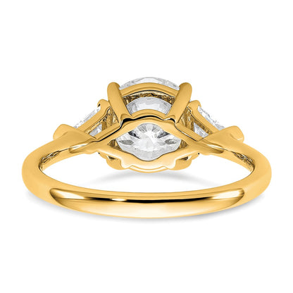 14K Yellow Gold 2 1/2 carat Certified Lab Grown Diamond VS/SI+ G+ Round and Triangle Complete Three Stone Engagement Ring