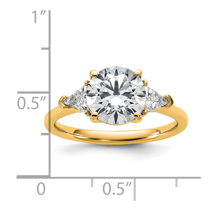 14K Yellow Gold 2 1/2 carat Certified Lab Grown Diamond VS/SI+ G+ Round and Triangle Complete Three Stone Engagement Ring