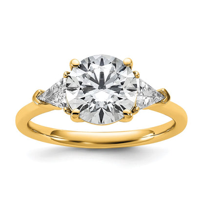 14K Yellow Gold 2 1/2 carat Certified Lab Grown Diamond VS/SI+ G+ Round and Triangle Complete Three Stone Engagement Ring