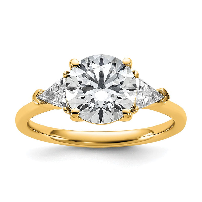 14K Yellow Gold 2 1/2 carat Certified Lab Grown Diamond VS/SI+ G+ Round and Triangle Complete Three Stone Engagement Ring
