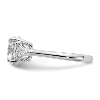 14K White Gold 5/8 carat Lab Grown Diamond VS+ F+ Triangle 2 1/2 carat Round Semi Mount Three Stone Engagement Ring