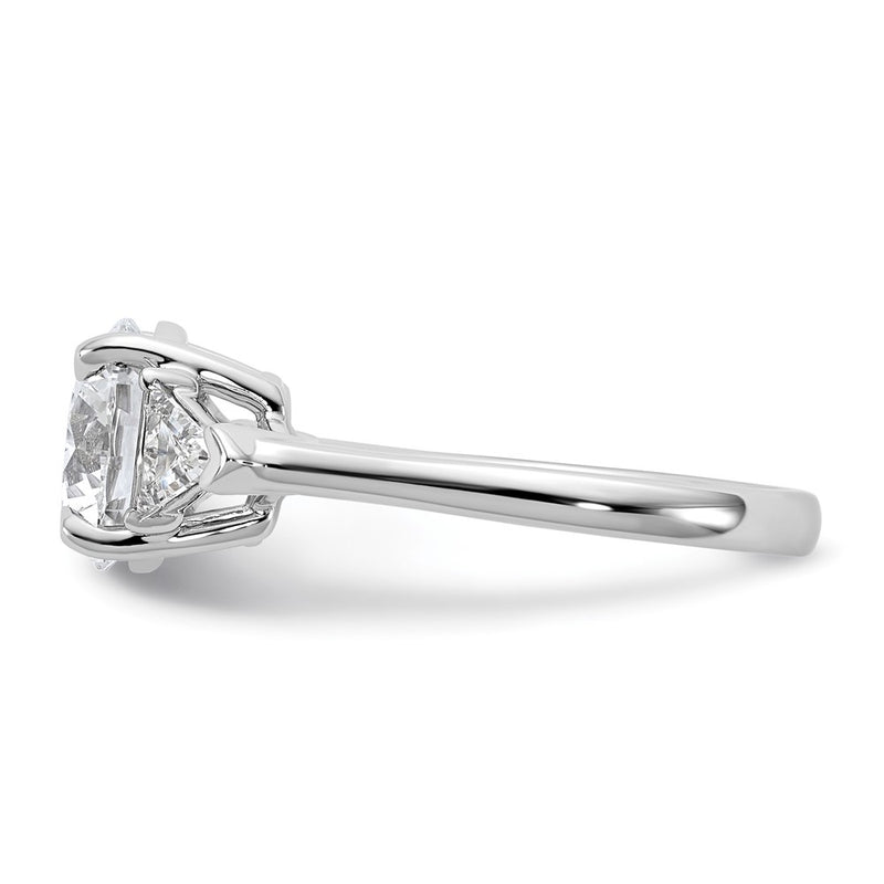 14K White Gold 5/8 carat Lab Grown Diamond VS+ F+ Triangle 2 1/2 carat Round Semi Mount Three Stone Engagement Ring