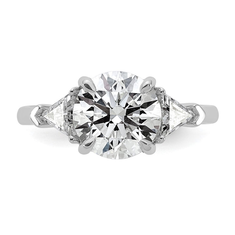 14K White Gold 3 1/8 carat Certified Lab Grown Diamond VS/SI+ G+ Round and Triangle Complete Three Stone Engagement Ring
