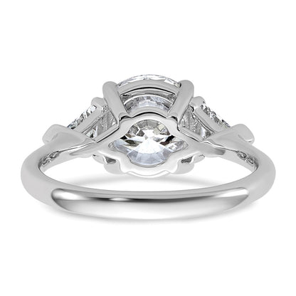 14K White Gold 5/8 carat Lab Grown Diamond VS+ F+ Triangle 2 1/2 carat Round Semi Mount Three Stone Engagement Ring