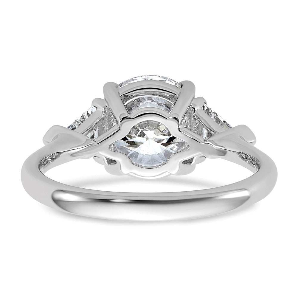 14K White Gold 3 1/8 carat Certified Lab Grown Diamond VS/SI+ G+ Round and Triangle Complete Three Stone Engagement Ring