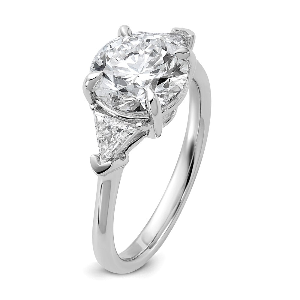 14K White Gold 5/8 carat Lab Grown Diamond VS/SI+ G+ Triangle 2 1/2 carat Round Semi Mount Three Stone Engagement Ring