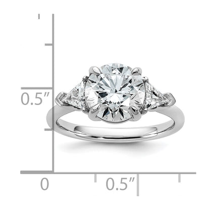 14K White Gold 5/8 carat Lab Grown Diamond VS+ F+ Triangle 2 1/2 carat Round Semi Mount Three Stone Engagement Ring
