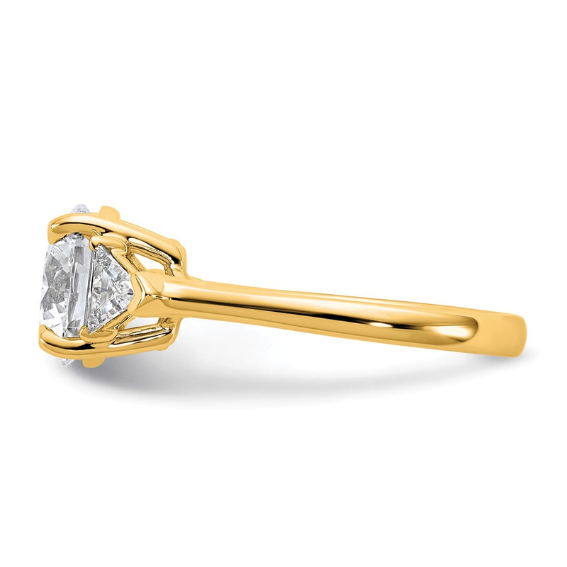 14K Yellow Gold 3 1/8 carat Certified Lab Grown Diamond VS/SI+ G+ Round and Triangle Complete Three Stone Engagement Ring