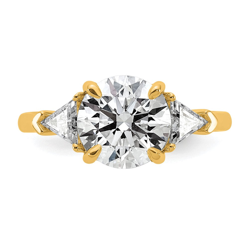 14K Yellow Gold 3 1/8 carat Certified Lab Grown Diamond VS/SI+ G+ Round and Triangle Complete Three Stone Engagement Ring
