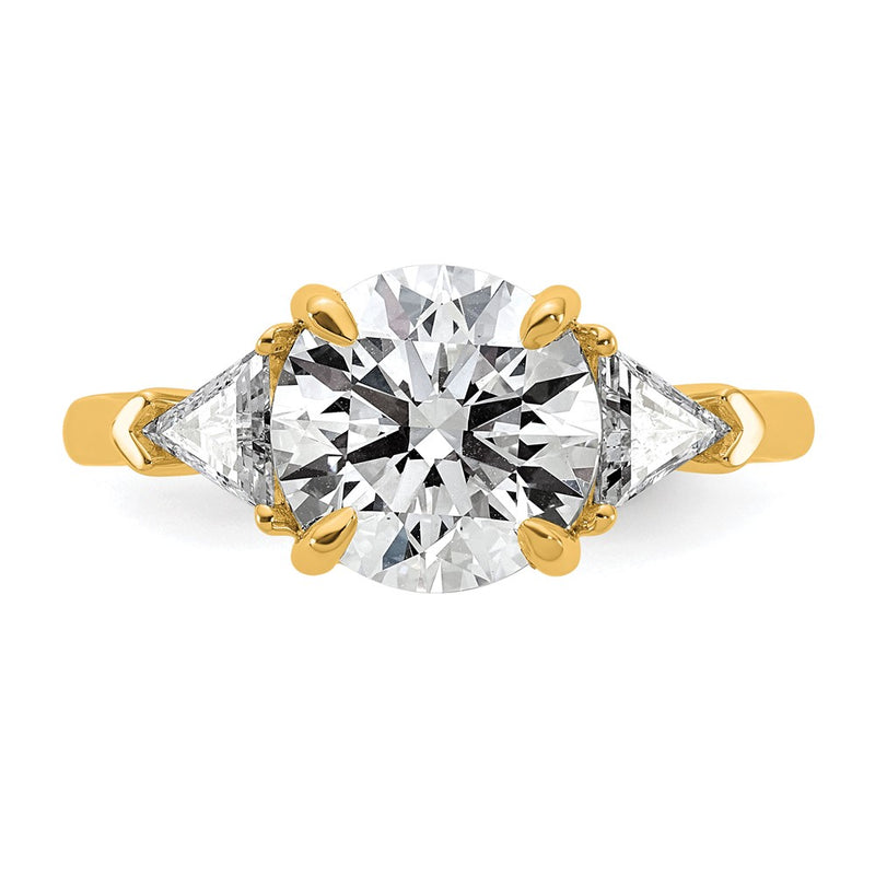 14K Yellow Gold 3 1/8 carat Certified Lab Grown Diamond VS/SI+ G+ Round and Triangle Complete Three Stone Engagement Ring