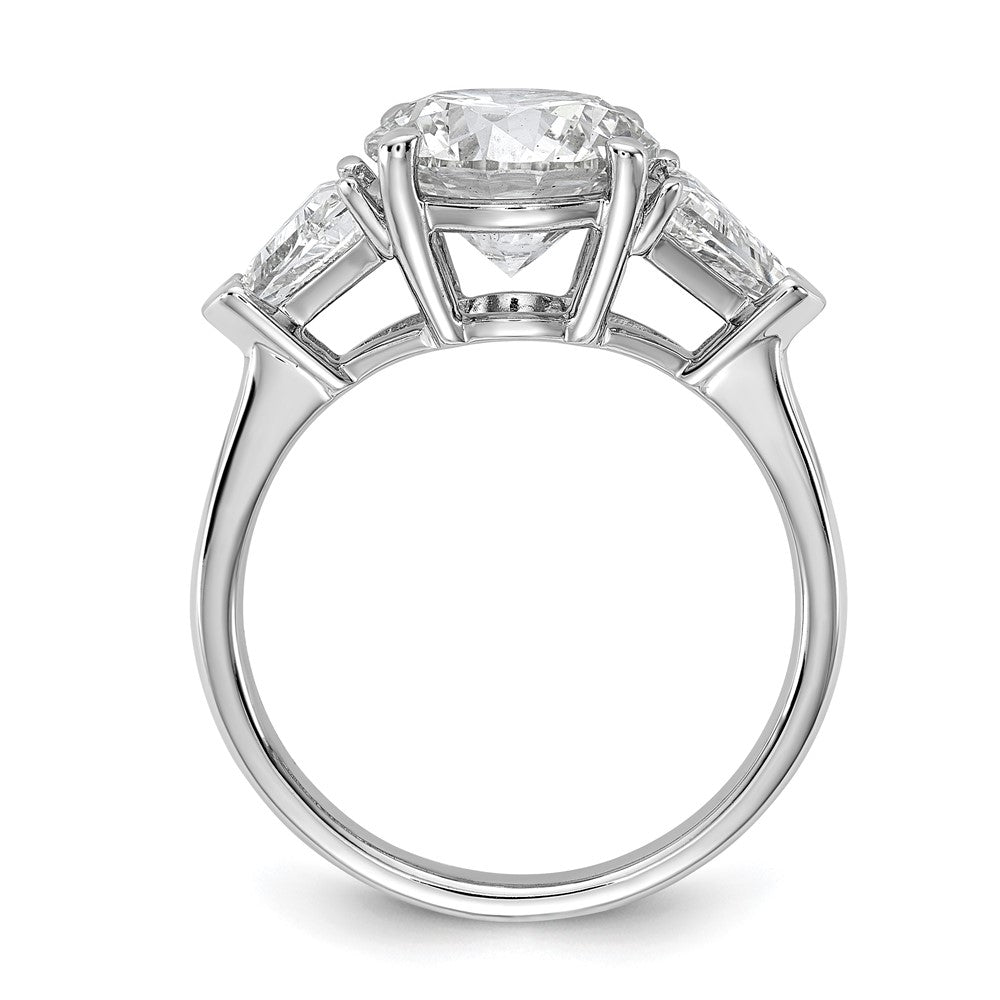 14K White Gold 1 1/8 carat Lab Grown Diamond VS+ F+ Triangle 3 carat Round Semi Mount Three Stone Engagement Ring
