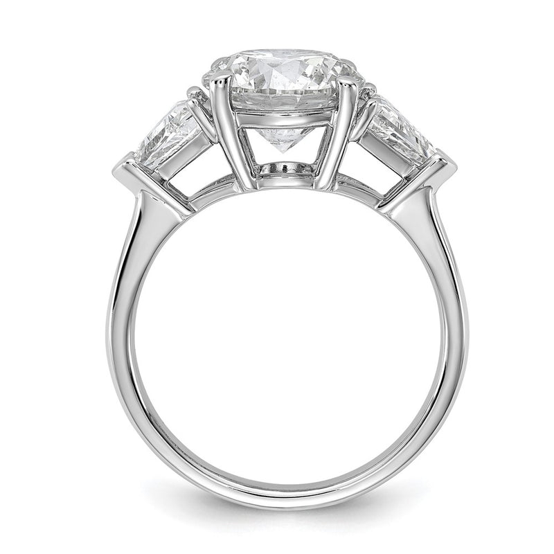 14K White Gold 1 1/8 carat Lab Grown Diamond VS/SI+ G+ Triangle 3 carat Round Semi Mount Three Stone Engagement Ring
