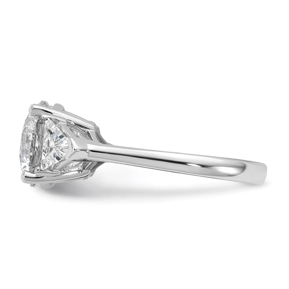 14K White Gold 4 1/8 carat Certified Lab Grown Diamond VS+ F+ Round and Triangle Complete Three Stone Engagement Ring