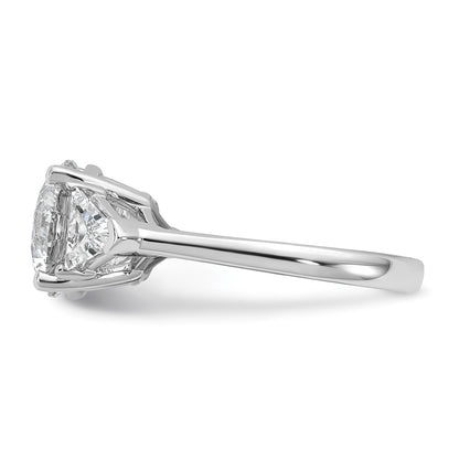 14K White Gold 4 1/8 carat Certified Lab Grown Diamond VS+ F+ Round and Triangle Complete Three Stone Engagement Ring