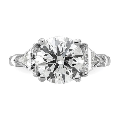 14K White Gold 1 1/8 carat Lab Grown Diamond VS/SI+ G+ Triangle 3 carat Round Semi Mount Three Stone Engagement Ring