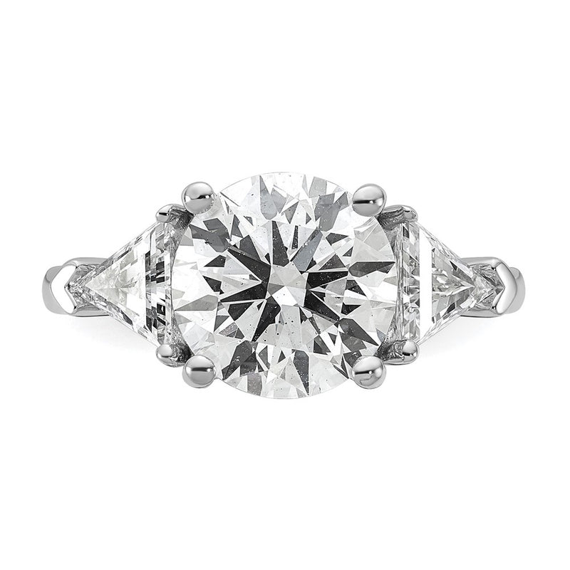 14K White Gold 1 1/8 carat Lab Grown Diamond VS/SI+ G+ Triangle 3 carat Round Semi Mount Three Stone Engagement Ring
