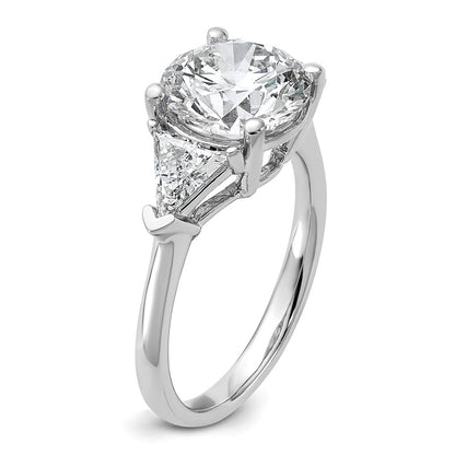14K White Gold 4 1/8 carat Certified Lab Grown Diamond VS/SI+ G+ Round and Triangle Complete Three Stone Engagement Ring