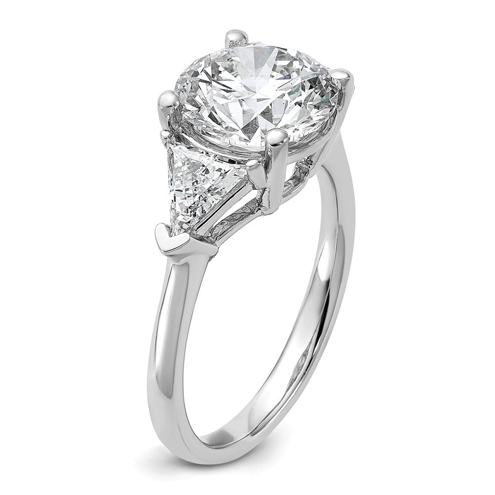 14K White Gold 1 1/8 carat Lab Grown Diamond VS/SI+ G+ Triangle 3 carat Round Semi Mount Three Stone Engagement Ring
