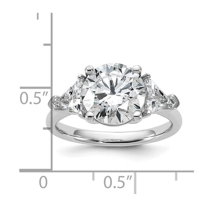 14K White Gold 4 1/8 carat Certified Lab Grown Diamond VS+ F+ Round and Triangle Complete Three Stone Engagement Ring