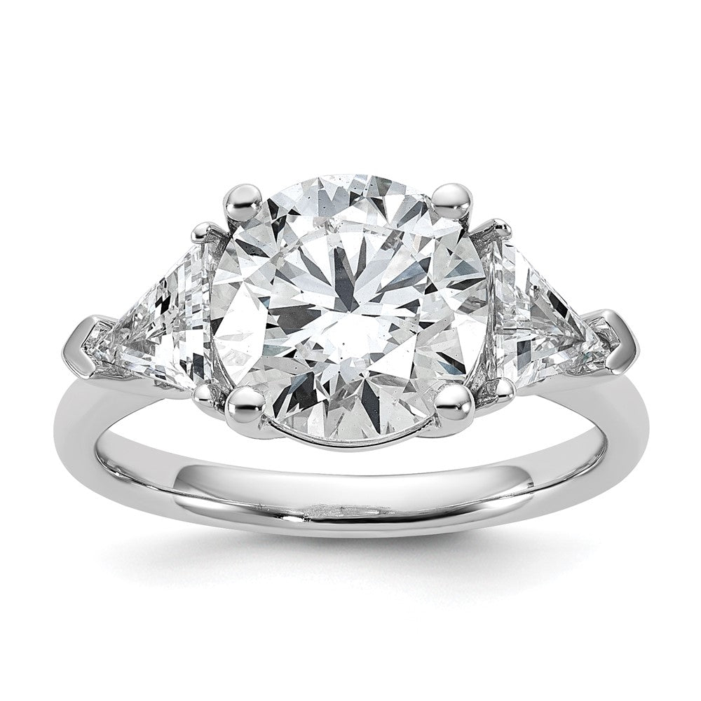 14K White Gold 4 1/8 carat Certified Lab Grown Diamond VS+ F+ Round and Triangle Complete Three Stone Engagement Ring